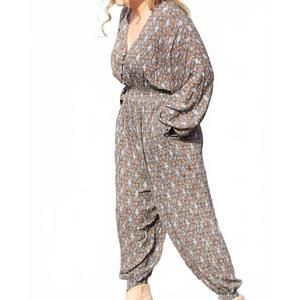 NEW DRESS FORUM shirred v-neck jumpsuit in golden grey